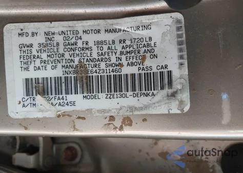 2004 Toyota Corolla Le from USA, damaged, VIN 1NXBR38E64Z311460